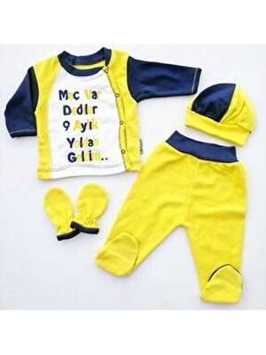 Gülücük Taraftar 4'lü Unisex Yenidoğan Hastane Çıkış Takım Baskılı Tema ile Standart Boy