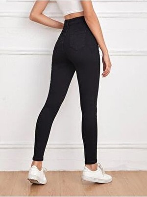 Trn JNS Wild Kadın Skinny Fit Power Likra Kot Pantolon Düz Desenli Denim 32 Beden Siyah