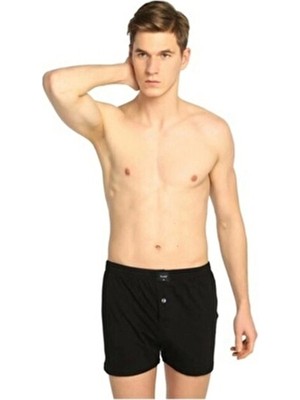 Tutku Erkek Siyah Düğmeli Boxer Düz Desenli 5'li Paket Rahat Kullanım İçin