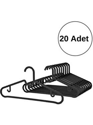 Elbise Askısı Fular Askısı Gömlek Tişört Askısı Kırılmaz 20 Adet Set Siyah