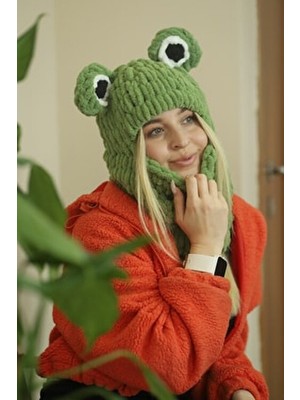 Kurbağa Kulaklı Yeşil Puffy Bere Erkekler İçin Kayak&Snowboard Maske Şapka Sezonluk Renkli