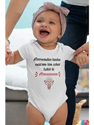 Overoz Organik %100 Pamuk Kısa Kollu Bebek Body Kadın Temalı Anneanne Baskılı