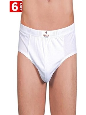 Seher Yıldızı Beyaz Erkek Slip Külot %100 Pamuk 6'lı Paket Dokuma Desen