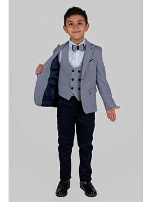 Mnk Baby & Kids Gri Mendil Damatlık Ceketli Yelekli Erkek Çocuk Takım MNK0487 Regular Fit