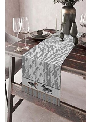 40X140 cm Dokuma Leke Tutmaz Baskılı Premium Tay Tüyü Kumaş Masa Örtüsü Dekoratif Runner Yıkanabilir