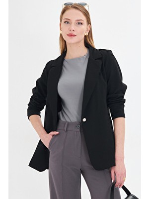 Armonika Kadın Siyah Tek Düğmeli Ceket ARM-23Y001047 Uzun Kol Casual Günlük Regular Kalıp