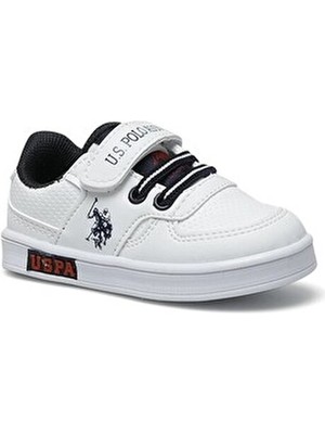 U.S. Polo Assn. U.S. Polo Assn 3I Cameron 3FX Çocuk Spor Ayakkabı Suni Deri Beyaz - Lacivert Düz Taban