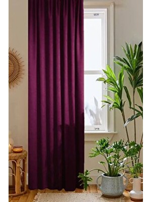 Home Color Home Home Color Mürdüm Fon Perde Kadife Dokulu Pilesiz Düz Desen 140x260 cm Salon İçin