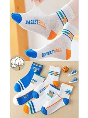 Hobins Sportswear & Company Basketbol Desenli Çok Renkli Soket Çorap 5 Çift Pamuklu Kadın Çocuklar İçin Özel Üretim