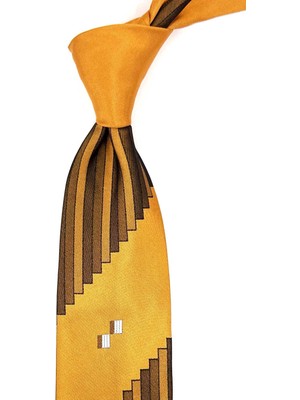 Cork Style Hardal Motif Desen Italyan Ipek Kravat İK1929