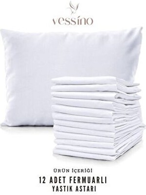 Pamuklu Beyaz Yastık Kılıfı 12 Adet Fermuarlı Yastık Astarı Düz Desen 50x70 cm