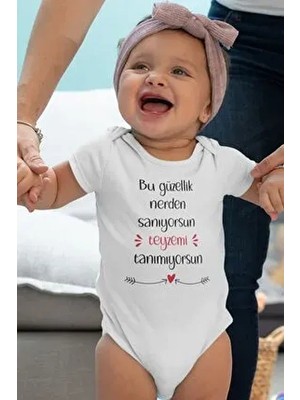 Overoz Kısa Kollu Bebek Body Teyze Yazılı %100 Pamuk Kadın Kullanıma Uygun