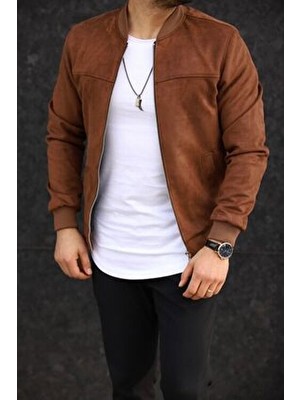 Baselco Slim Fit Erkek Bomber Ceket Mevsimlik Süet Düz Desenli Çift Cepli