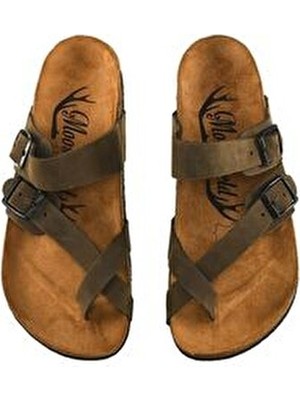 Moosefield Hakiki Deri Unisex Eskitme Haki Nubuk Aile Boyu Terlik Konforlu Kullanım İçin Tasarlandı