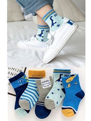 5 Çift Dinazor Desenli Indigo Bebek Çorap ve Çocuk Çorabı Özel Dinozor Serisi