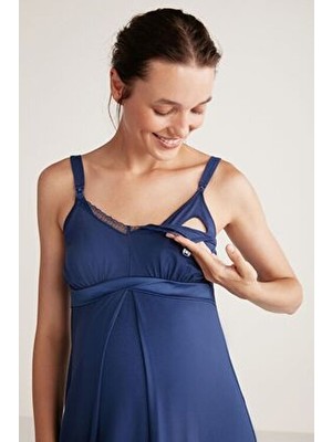 Belirtilmemiş Yumuşak Dokulu Hamile Elbisesi -2547 A-Line Silüet ile Günlük Kullanım için Lacivert