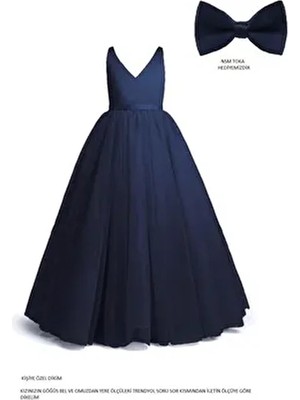 NSM Life Kız Çocuk Lacivert Anvelop Abiye Elbise Doğum Günü İçin Kişiye Özel Slim Fit Tasarım