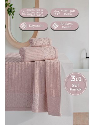 Cumba %100 Pamuk 3’lü Havlu Takımı - 30X50, 50X90, 70X140
