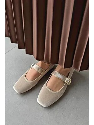 Straswans Kadın Carlisa Bej Kadife Babet Suni Deri Düz Taban Günlük Kullanım İçin Şık Tasarım