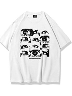 Unisex Eyes World Wide Tshirt Beyaz