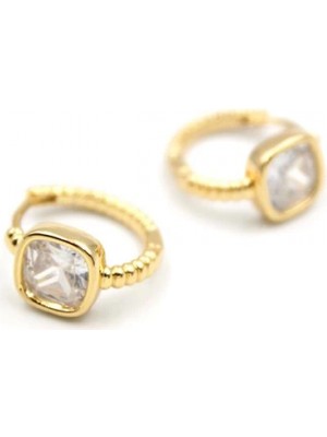 Taşlı Halka Küpe - Altın