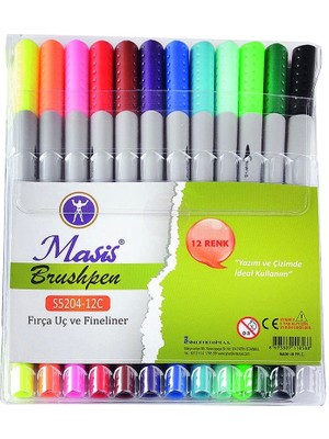 Supertrendis Brushpen Çift Uçlu Fırça Uç + Fineliner Kalem Seti 12 Renk
