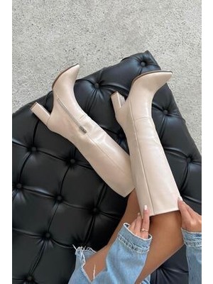 Straswans Sawyer  Kadın  Sivri  Burun Deri Çizme Bej