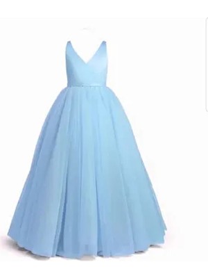 Kız Çocuk Bebe Mavisi Anvelop Abiye Elbise Doğum Günü İçin Kişiye Özel Dikim Slim Fit Stil