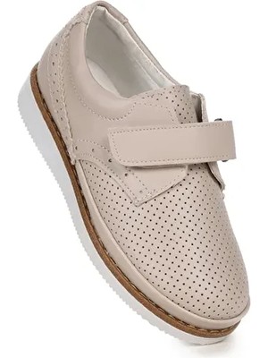 Kiko Kids Circum Cilt Cırtlı Erkek Çocuk Okul Ayakkabısı Suni Deri Bej Renk Poli Taban