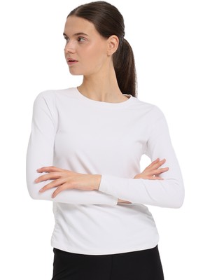 Ruffle Kadın Beyaz Günlük Stil T-Shirt 25KK1030-KBYZ