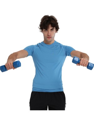 Yuma Slim Erkek Mavi Antrenman T-Shirt 25KE1026-RMVI