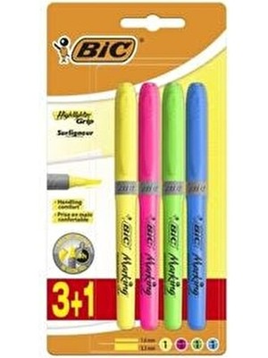 Bic Marking Highlighter Grip Kalem Tipi Fosforlu İşaret Kalemi 1,6 - 3,4 Mm (3+1 Set) 824757