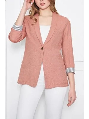 Kadın Kiremit Kol Içi Çizgili Tek Düğmeli Ceket ARM-22K001122