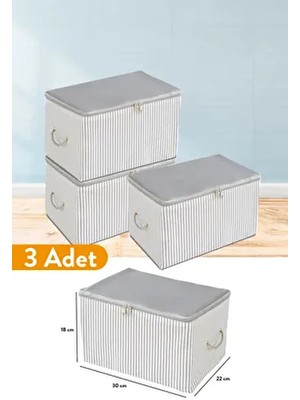 3 Adet - Mini Boy Baskı Detaylı Antrasit Çizgili Hurç 30 x 22 x 18 cm