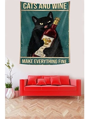 Şarapçı Sevimli Kedili Kediler Iyileştirir Leke Tutmaz Kumaş Duvar Örtüsü Duvar Halısı Tapestry