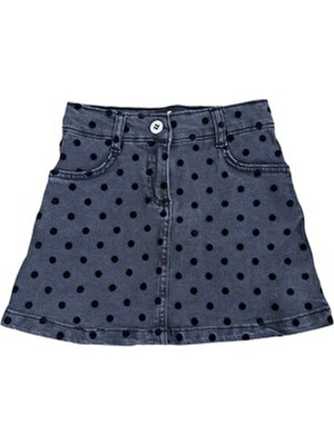 The Comrades Kız Çocuk Kot Denim Mini Etek Siyah Renk Puantiyeli Desen Regular Kalıp