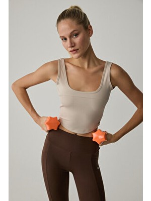 Kolby Kadın Taş Rengi Büstiyer Nefes Alabilir Kumaş İle Spor ve Günlük Kombin İçin Uygun