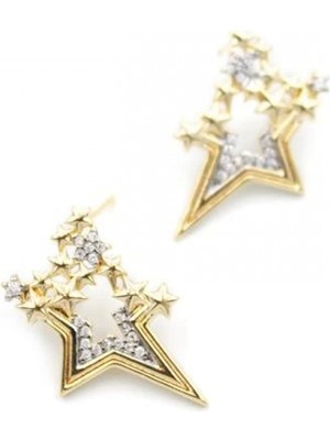 Taşlı Yıldız Küpe - Altın