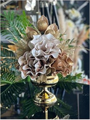 Yapay Çiçekli Gold Küçük Boy Metal Ayaklı Vazo