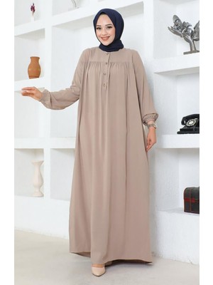 Yarım Düğmeli Viskon Elbise 7103-04 Taş