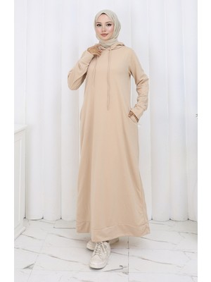 Iki Iplik Kapüşonlu Spor Elbise 0190-26 Açık Bej