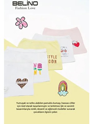 BELİNO Kız Çocuk Penye Likralı Desenli Boxer 5'li Paket Çok Renkli Rahat ve Yumuşak