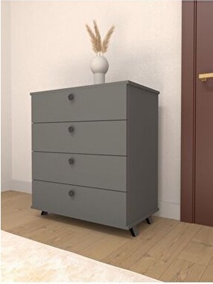 Esyah 4 Çekmeceli Gri Suntalam Şifonyer 70 cm Genişlik 68 cm Yükseklik 44 cm Derinlik Modern Tasarım