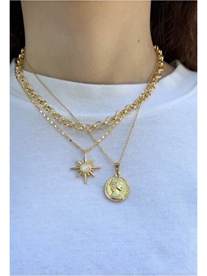 Kadın Gold Renk 3 Adet Pinterest Kolye