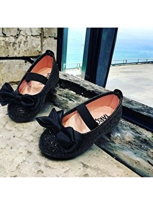 Stella Butik Kız Çocuk İçin Siyah Camkırığı Babet Düz Taban Suni Deri Bağcıksız Günlük Ayakkabı