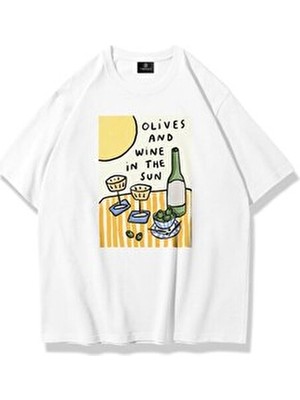 Kadın Olives And Wine Tshirt Beyaz