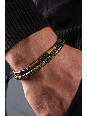 Sertifikalı Kaplangözü ve Hematit Kombin Doğal Taş Hediye Erkek Bileklik