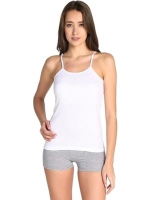 3 Adet Kadın Beyaz Pamuklu Ribana Ip Askılı Atlet // 3 Adet