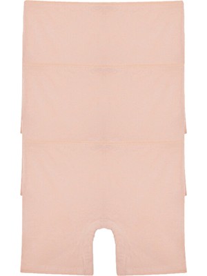 Kadın Paçalı Külot Pamuklu Şort Boxer 3 Lü Paket Ten