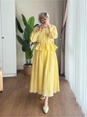 Kadın Fırfır Gömlekli Etekli Takım M2512 - Sarı